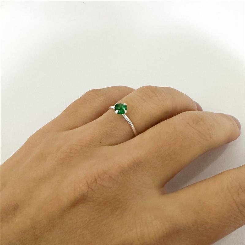 ANEL SOLITÁRIO PEDRA ZIRCÔNIA VERDE ESMERALDA PRATA 925