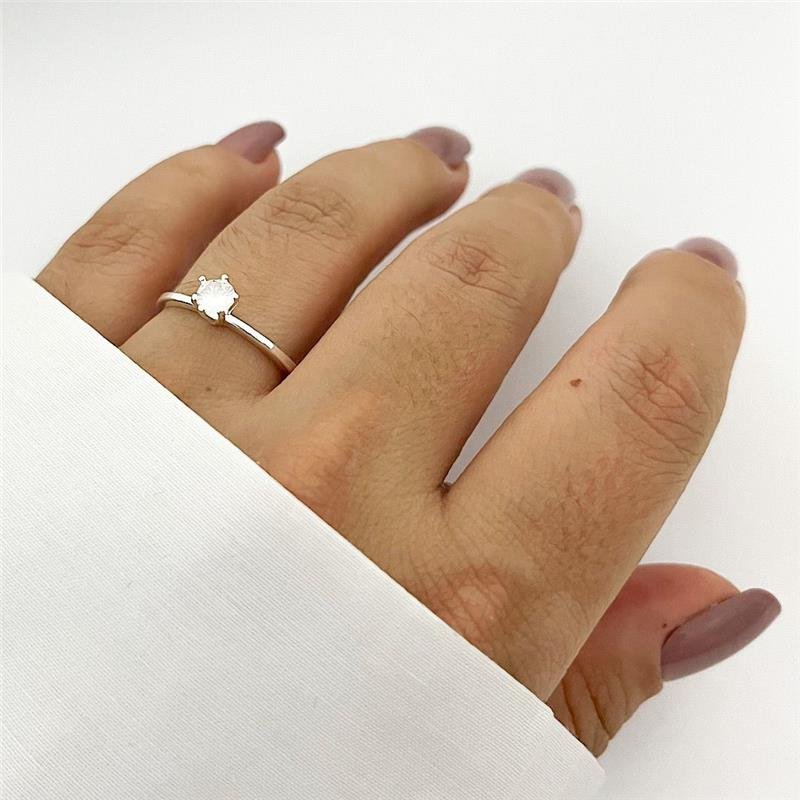 ANEL SOLITÁRIO 4MM 6 GARRAS PRATA 925