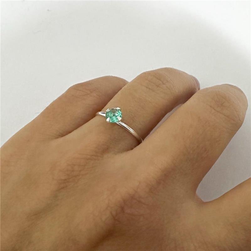 ANEL SOLITÁRIO ZIRCÔNIA 5MM VERDE CLARO PRATA 925
