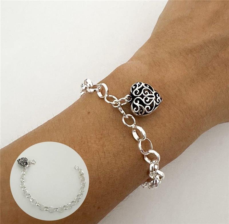 PULSEIRAS ELO PORTUGUÊS PINGENTE CORAÇÃO PRATA 925