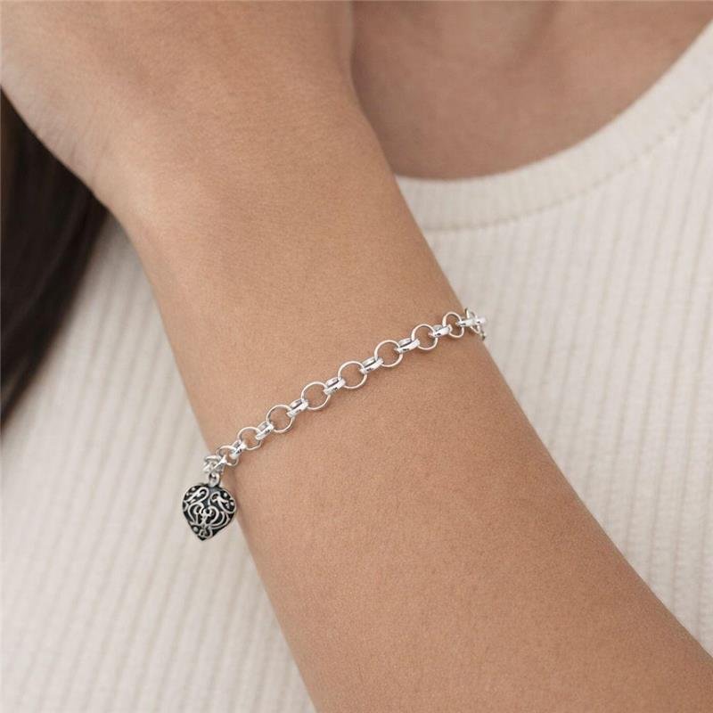 PULSEIRAS ELO PORTUGUÊS PINGENTE CORAÇÃO PRATA 925