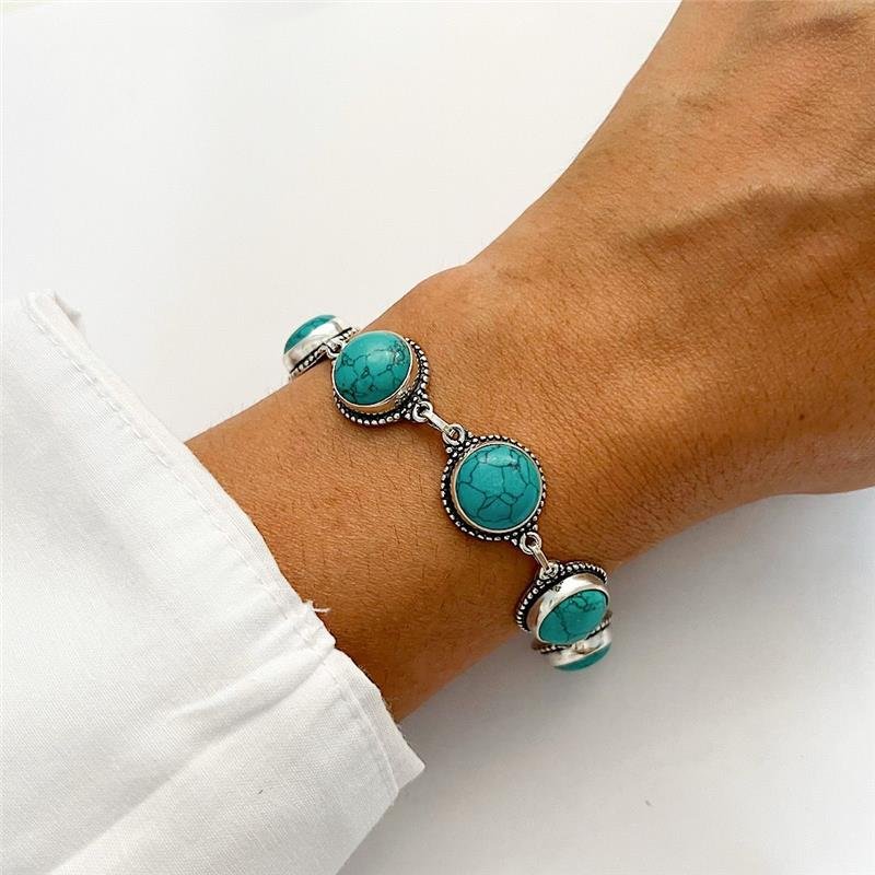 PULSEIRA PEDRA REDONDA TURQUESA PRATA 925