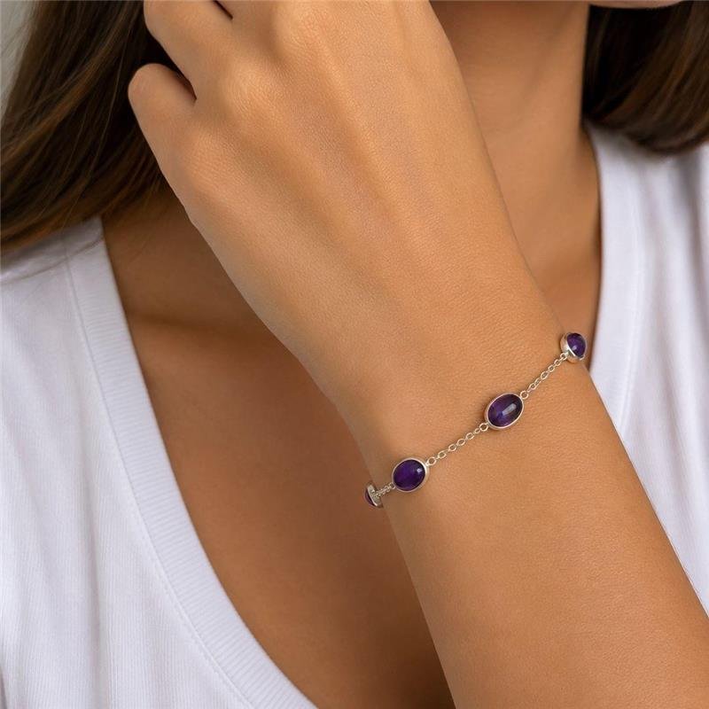 PULSEIRA AMETISTA 5 PEDRAS PRATA 925