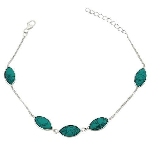 PULSEIRA TURQUESA 5 PEDRAS PRATA 925