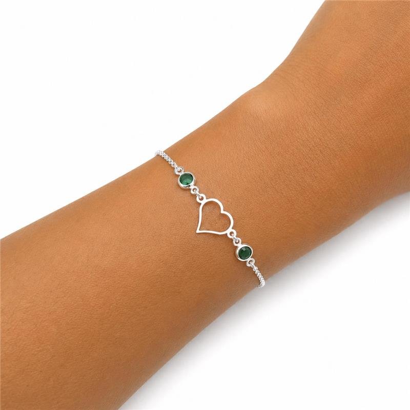 PULSEIRA CORAÇÃO ZIRCONIAS VERDE PRATA 925