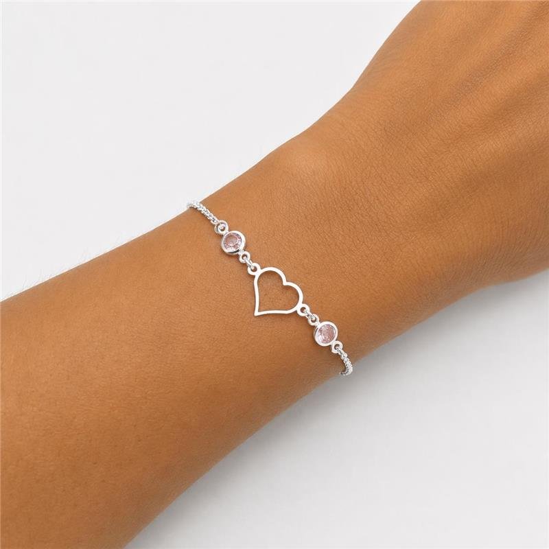 PULSEIRA CORAÇÃO ZRICONIAS ROSA PRATA 925
