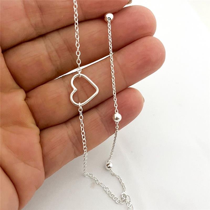 PULSEIRA DUPLA CORAÇÃO E BOLINHAS PRATA 925