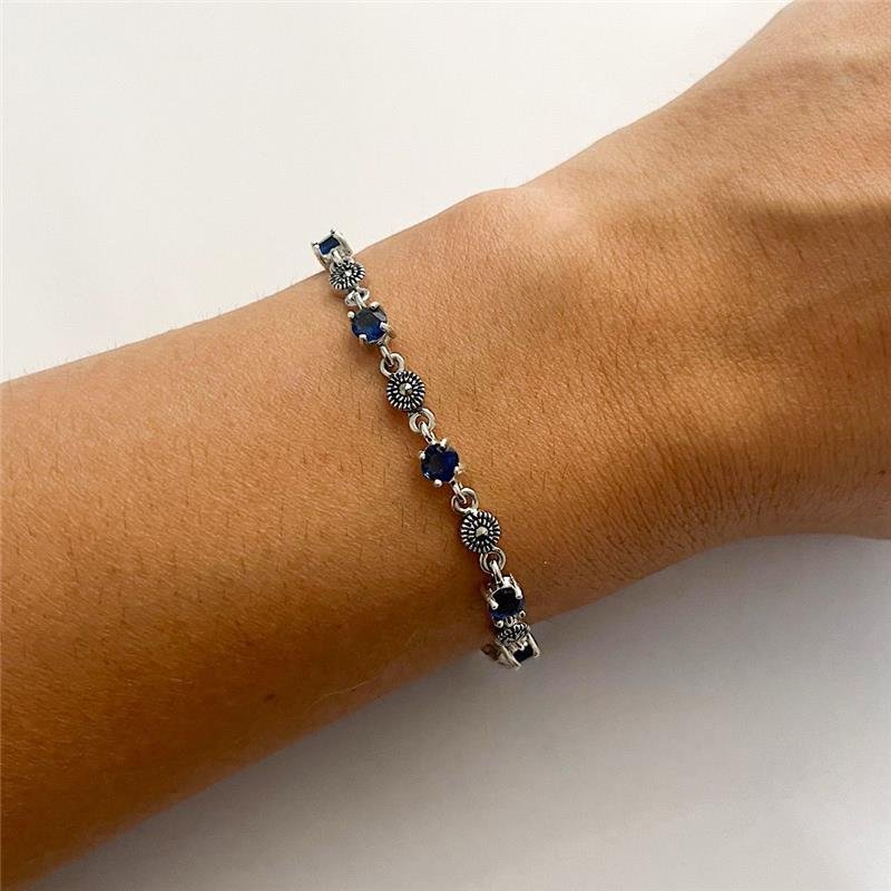 PULSEIRA MARCASSITAS E ZIRCONIAS AZUL PRATA BALI 925