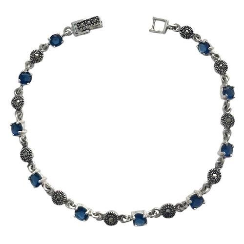 PULSEIRA MARCASSITAS E ZIRCONIAS AZUL PRATA BALI 925
