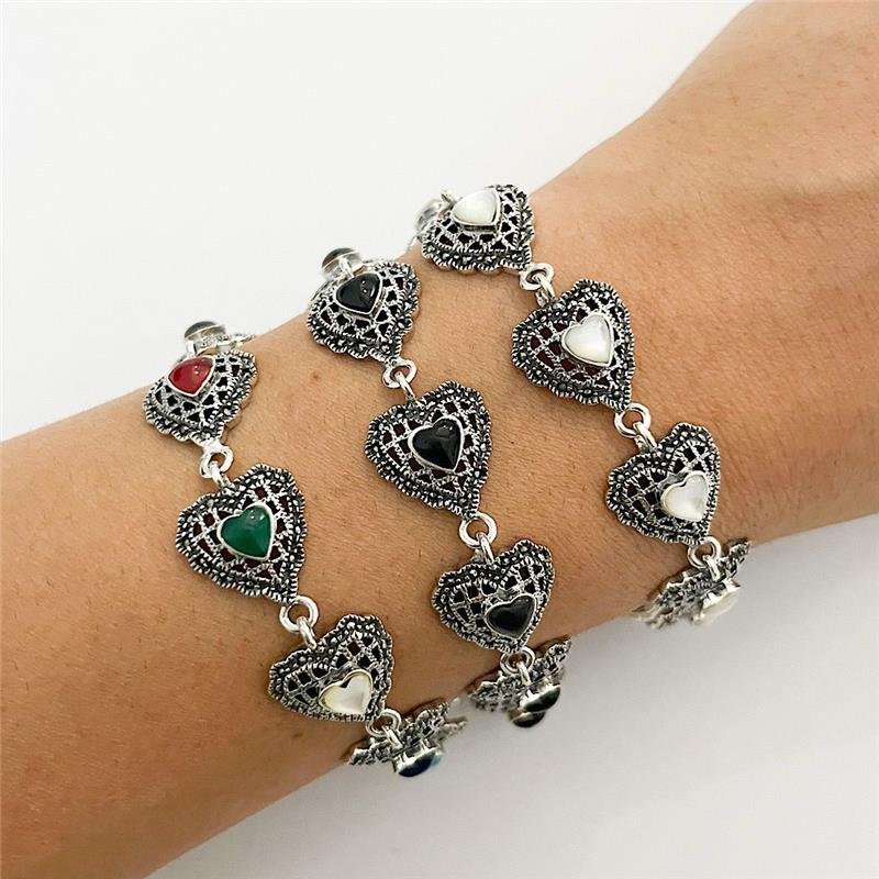 PULSEIRA CORAÇÃO PEDRAS COLORIDAS PRATA BALI 925
