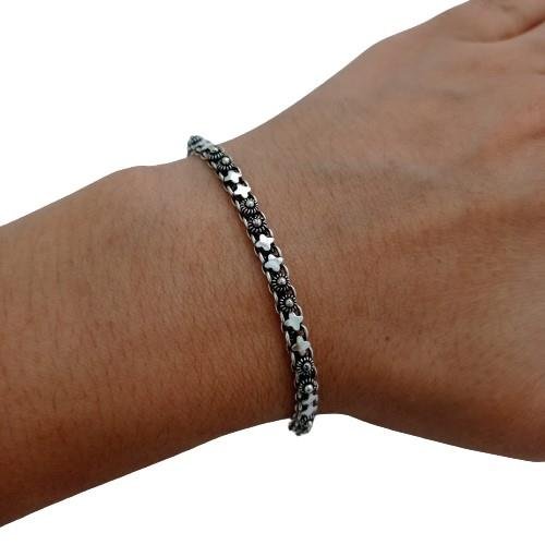 PULSEIRA PIKUM 1 FILEIRA FLOR/ESTRELAS PRATA 925