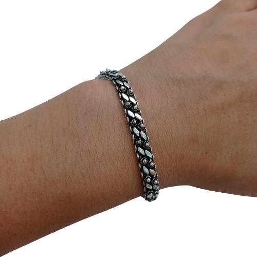 PULSEIRA PIKUM 2 FILEIRAS FOLHAS PRATA 925