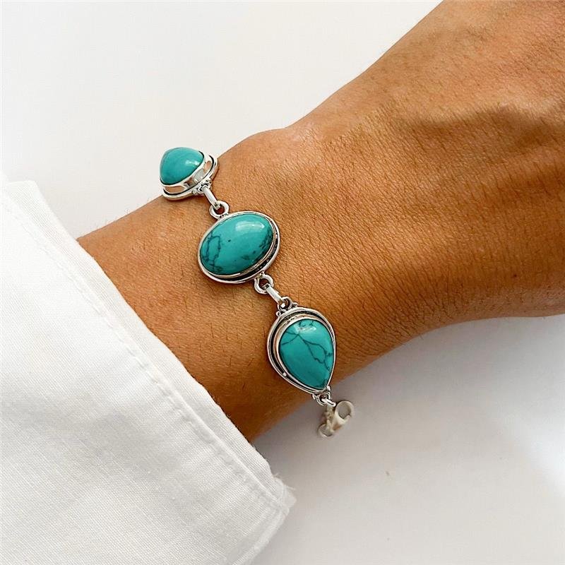 PULSEIRA 3 PEDRAS TURQUESA PRATA 925