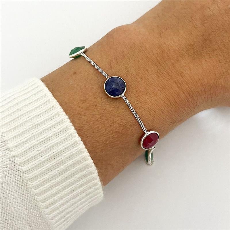PULSEIRA 5 PEDRAS REDONDA COLOR PRATA 925