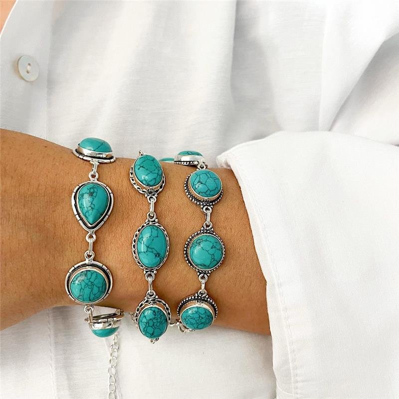 PULSEIRA 3 PEDRAS TURQUESA PRATA 925