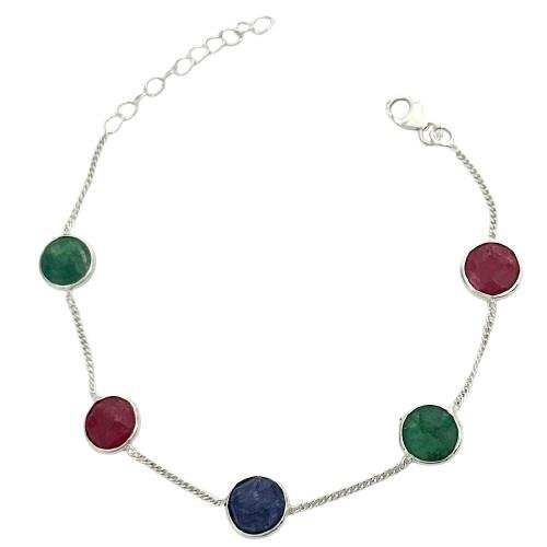 PULSEIRA 5 PEDRAS REDONDA COLOR PRATA 925