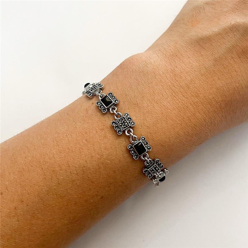 PULSEIRA ONIX E MARCASSITAS PRATA BALI 925