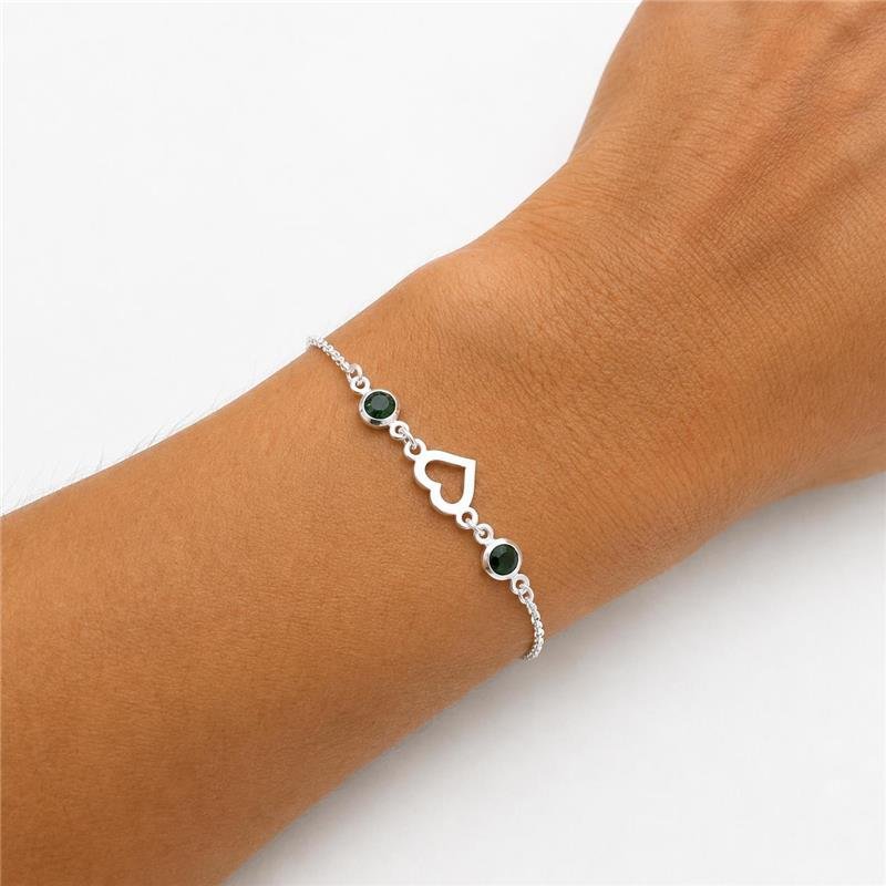 PULSEIRA CORAÇÃO VAZADO P LUZ VERDE PRATA 925