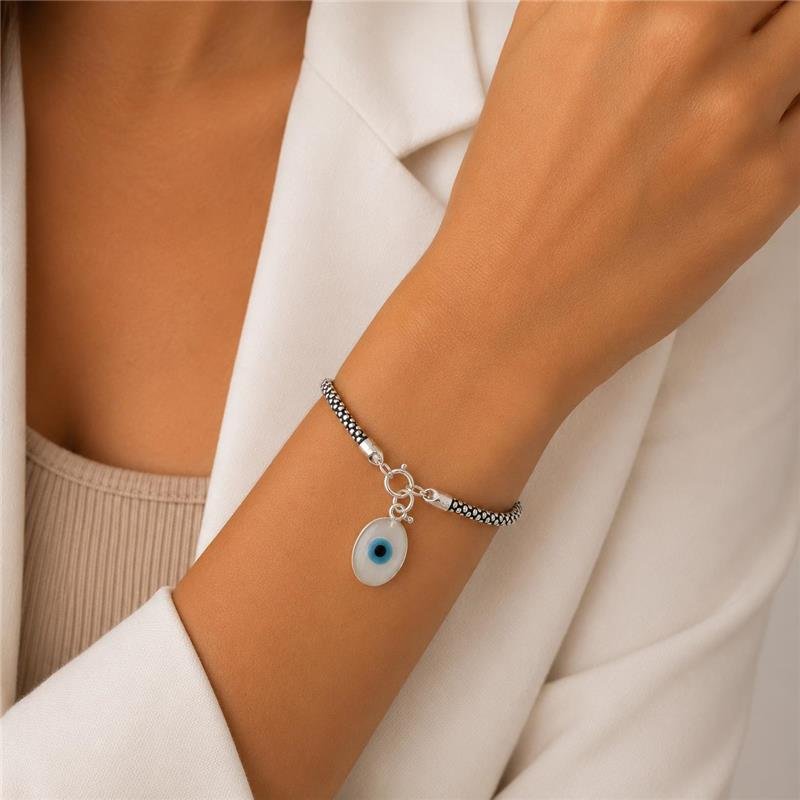 PULSEIRA PIPOCA BALI PINGENTE OLHO GREGO PRATA 925