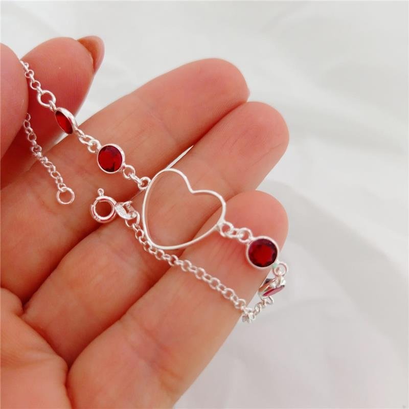 PULSEIRA CORAÇÃO ZIRCÔNIAS VERMELHAS PRATA 925