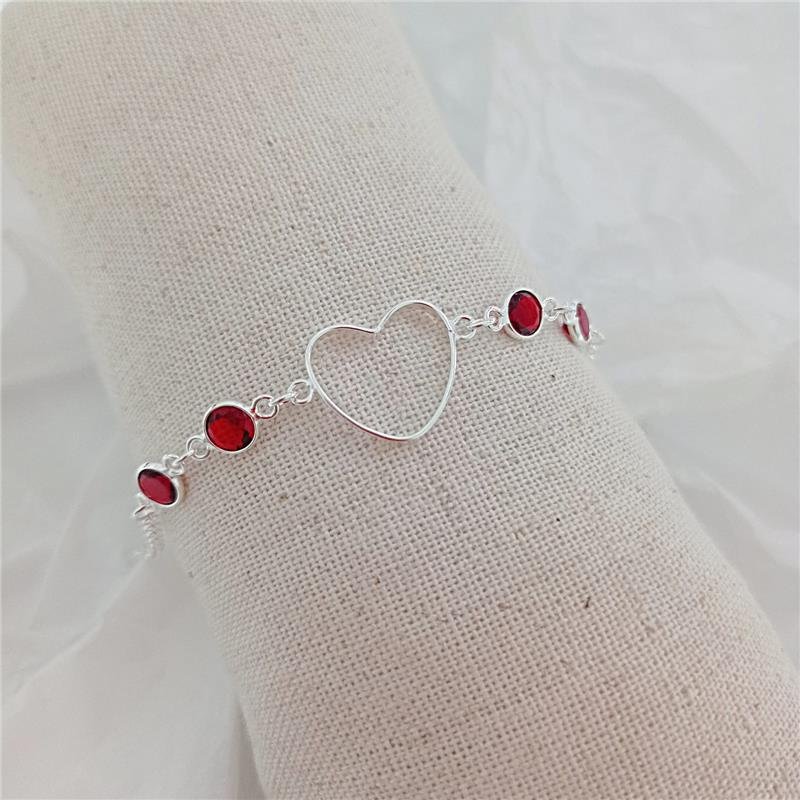 PULSEIRA CORAÇÃO ZIRCÔNIAS VERMELHAS PRATA 925