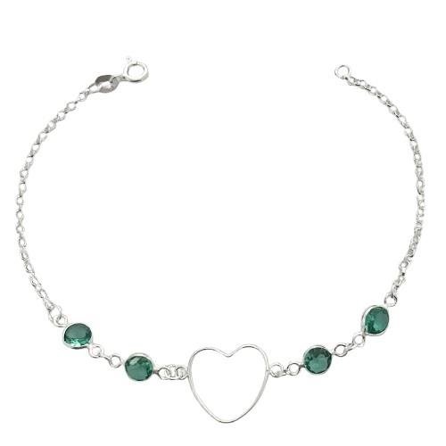 PULSEIRA CORAÇÃO COM ZIRCÔNIAS VERDE PRATA 925