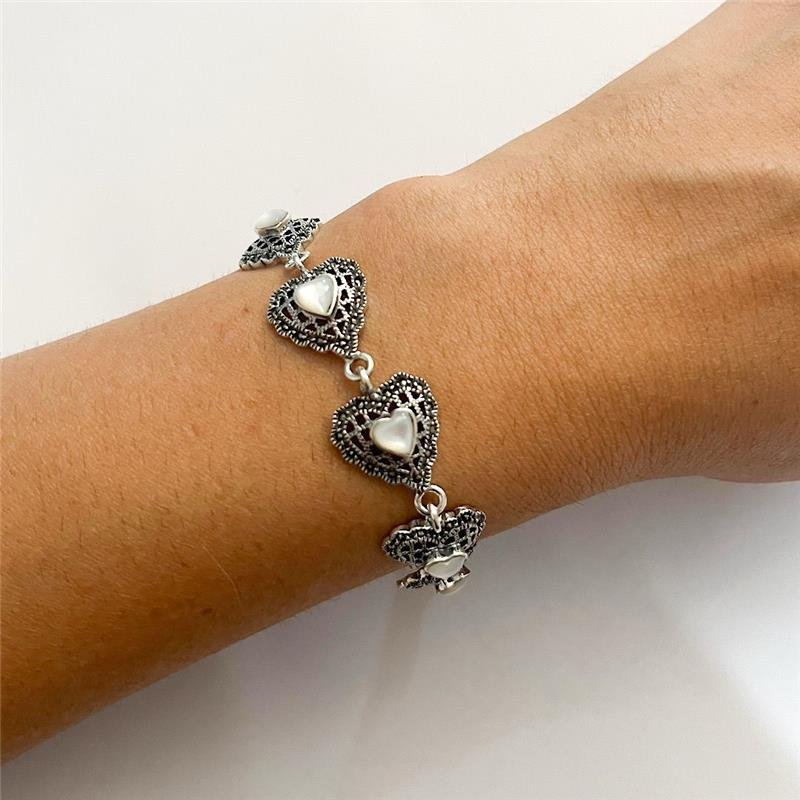 PULSEIRA CORAÇÃO MADREPEROLA PRATA BALI 925