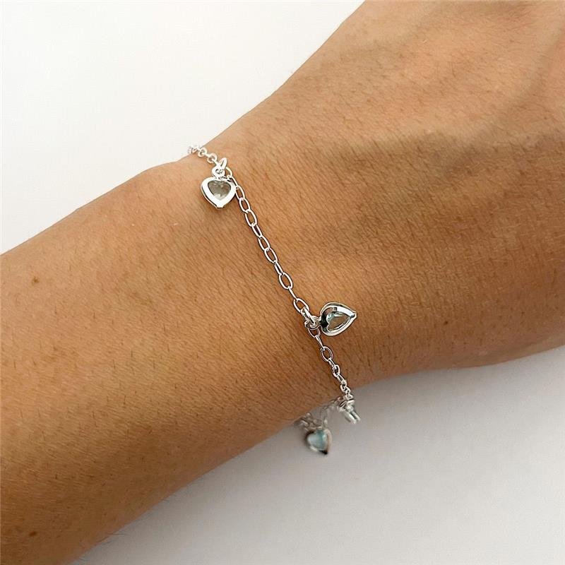 PULSEIRA CORAÇÃO ZIRCÔNIAS AZUL PRATA 925