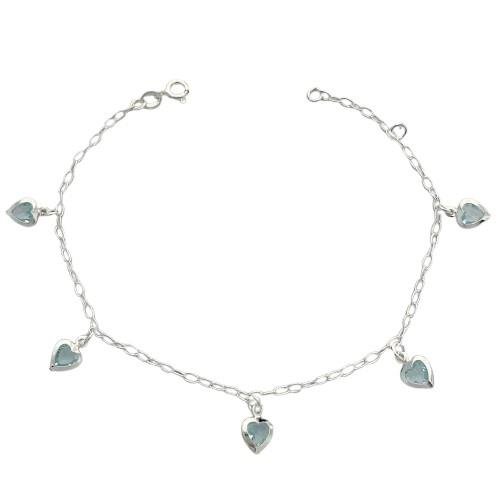 PULSEIRA CORAÇÃO ZIRCÔNIAS AZUL PRATA 925