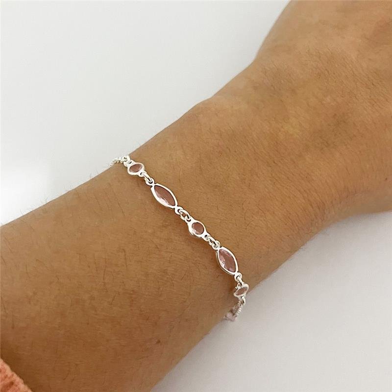 PULSEIRA ZIRCÔNIAS ROSAS PRATA 925
