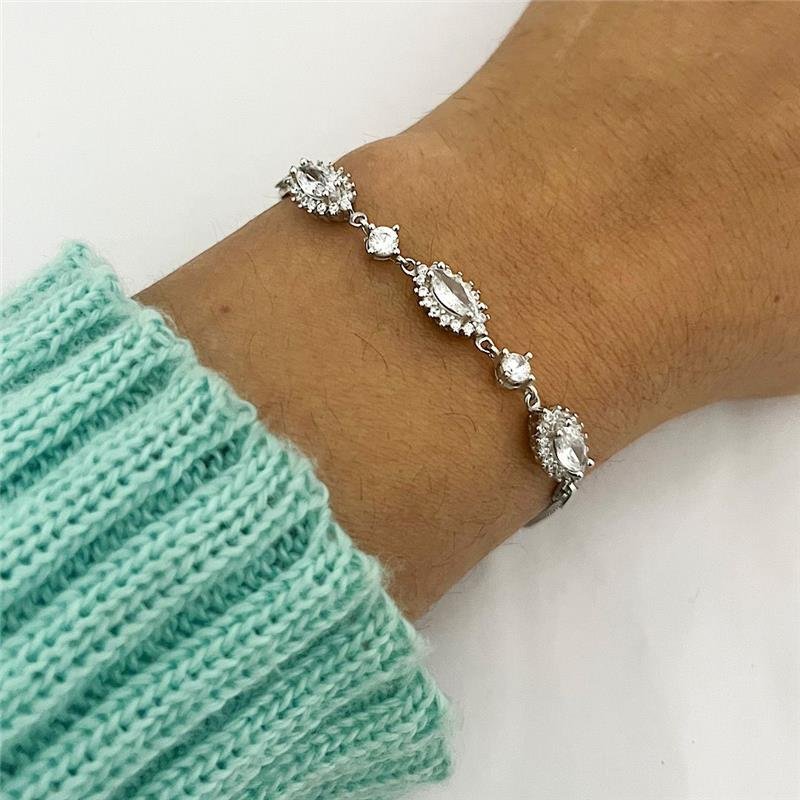 PULSEIRA PEDRAS ZIRCÔNIAS CRISTAL PRATA 925