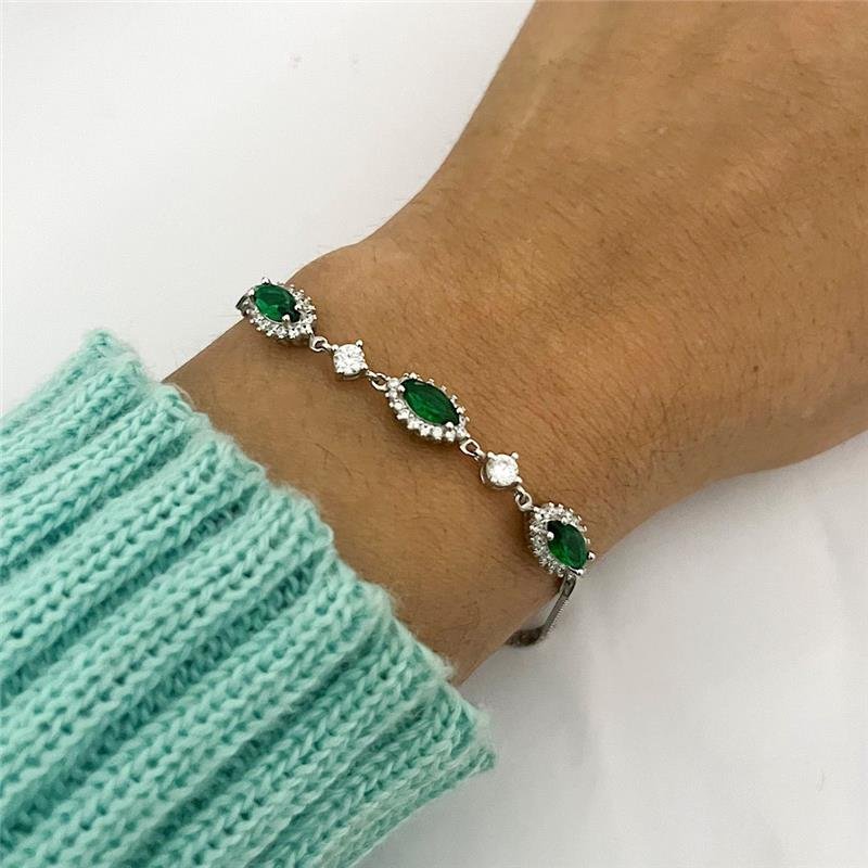 PULSEIRA PEDRAS ZIRCÔNIAS VERDE PRATA 925
