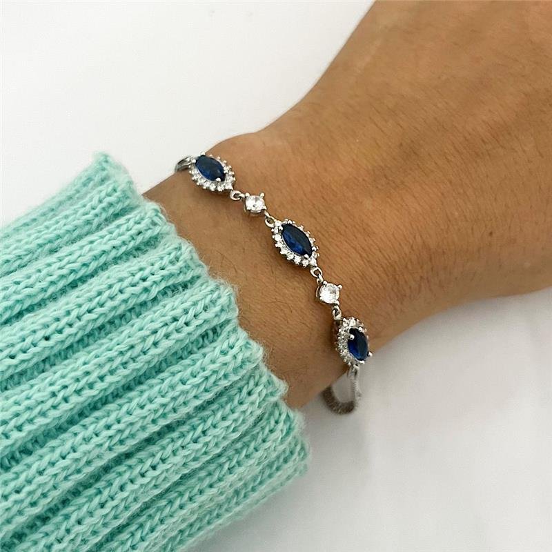 PULSEIRA PEDRAS ZIRCÔNIAS AZUL PRATA 925