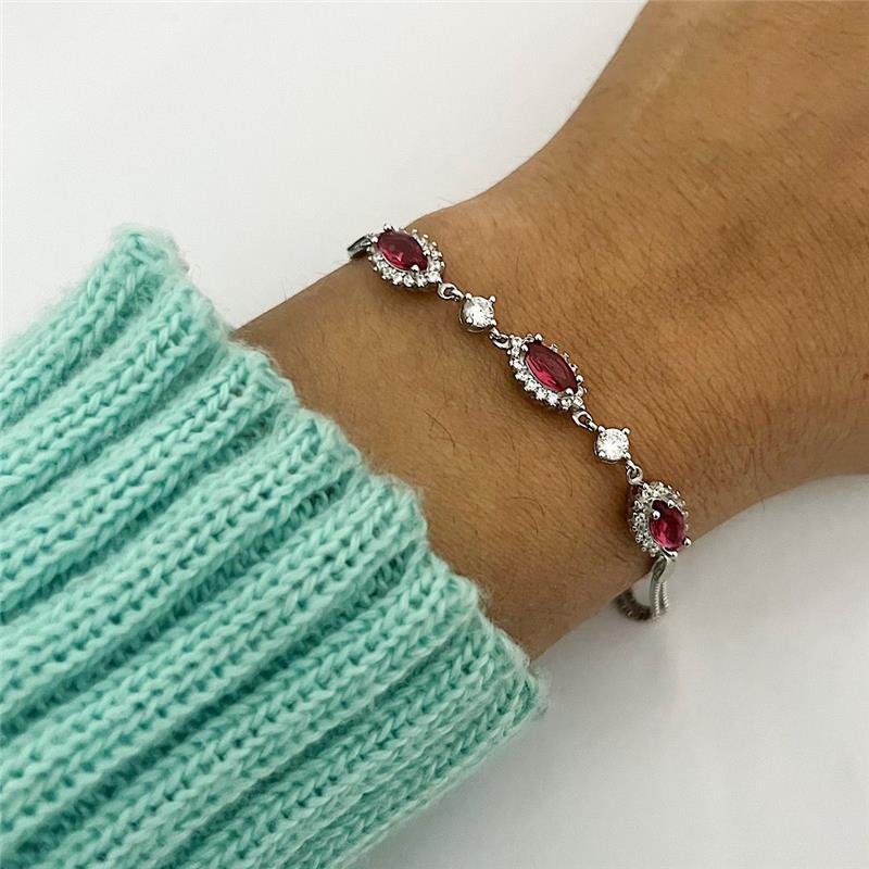 PULSEIRA PEDRAS ZIRCÔNIAS VERMELHA PRATA 925