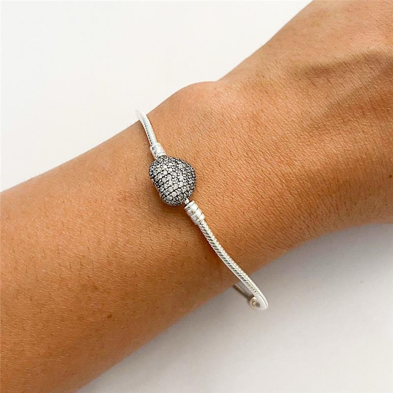PULSEIRA IMPORTADA PARA BERLOQUES CORAÇÃO CRAVEJADO PRATA 925