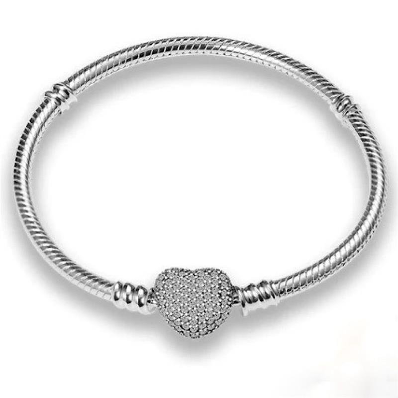 PULSEIRA IMPORTADA PARA BERLOQUES CORAÇÃO CRAVEJADO PRATA 925