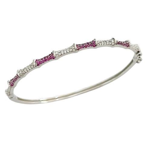 PULSEIRA BRACELETE CRAVEJADO ROSA E CRISTAL PRATA 925