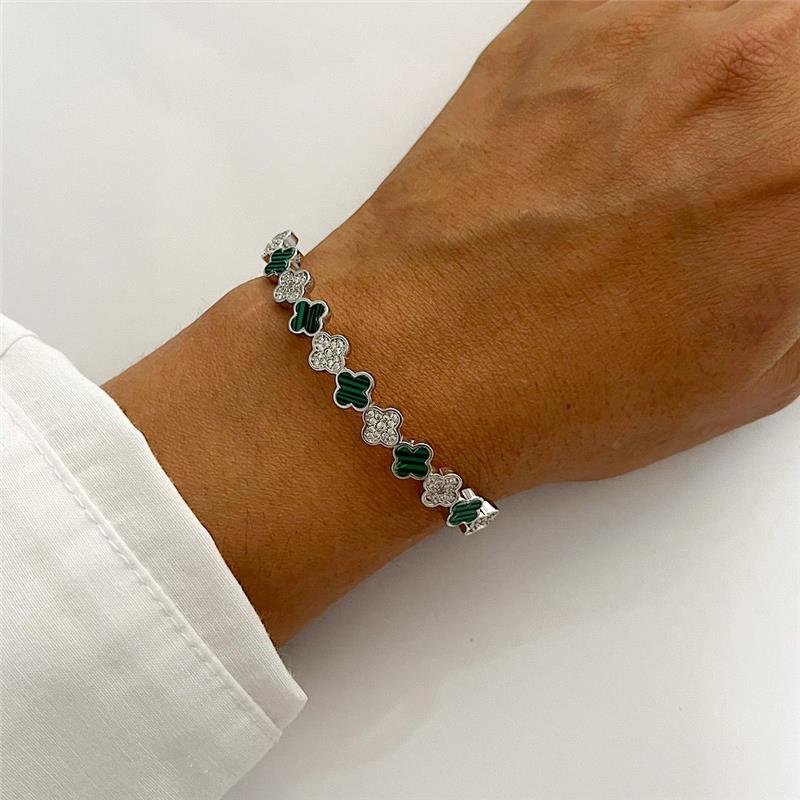  BRACELETE VANCLEEF MALAQUITA E CRISTAL PRATA 925