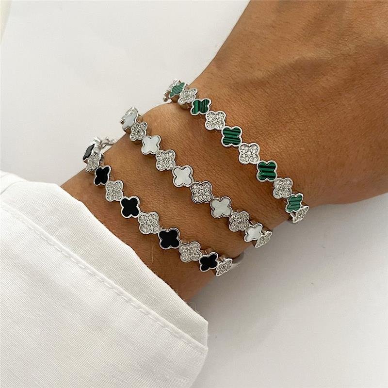 BRACELETE VANCLEEF ONIX E CRSITAL PRATA 925