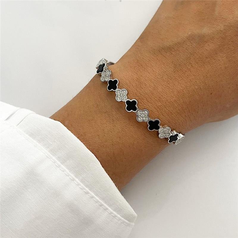 BRACELETE VANCLEEF ONIX E CRSITAL PRATA 925