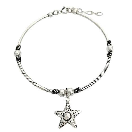 BRACELETE COM PINGENTE ESTRELA DO MAR PRATA BALI 925