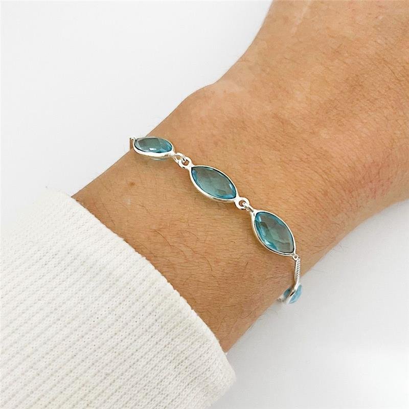 PULSEIRA 5 PEDRAS ZIRCÔNIA AZUL PRATA 925