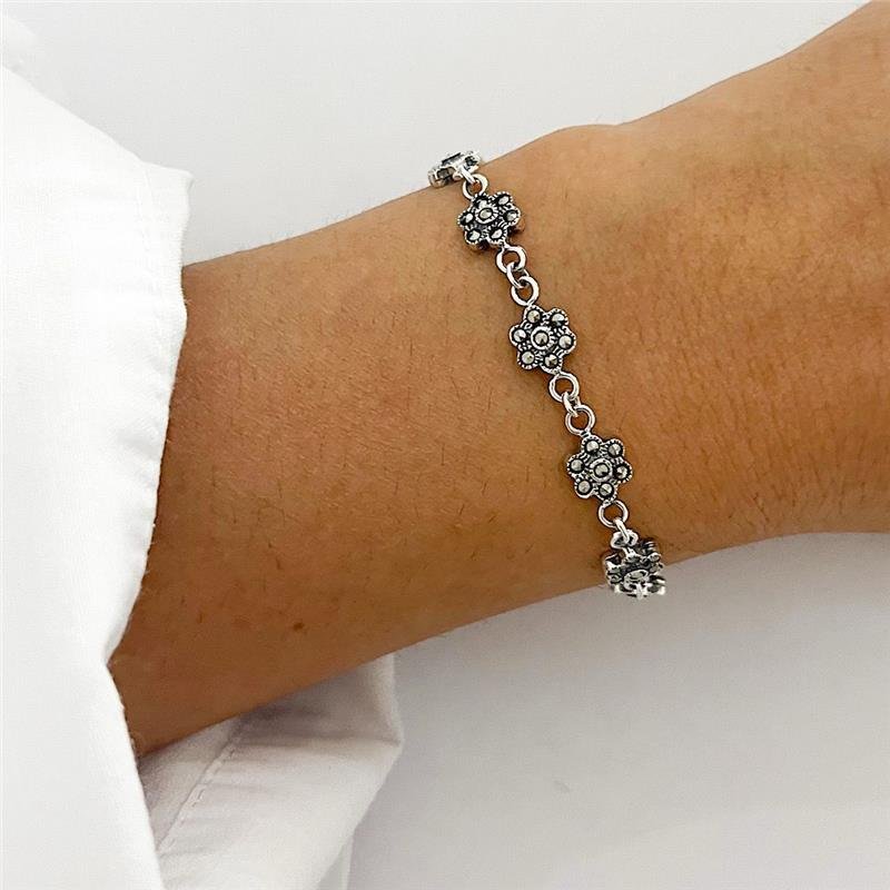 PULSEIRA FLOR MARCASSITAS PRATA BALI 925