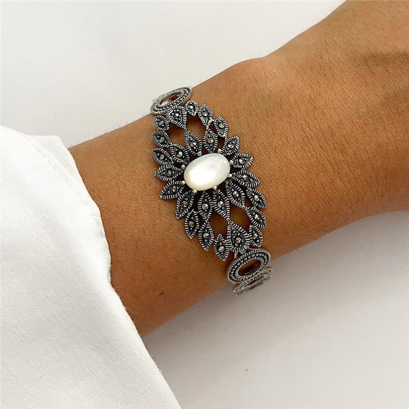 PULSEIRA MADREPÉROLA E MARCASSITAS BALI 925