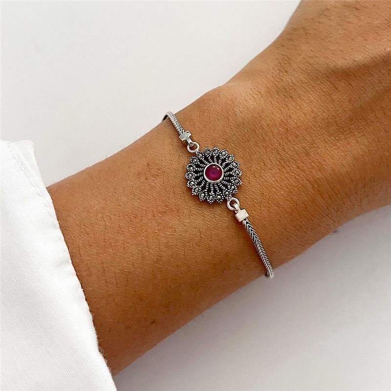 PULSEIRA RUBI E MARCASSITAS PRATA BALI 925