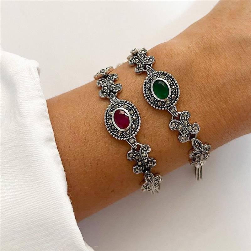 PULSEIRA RUBI E MARCASSITAS PRATA BALI 925