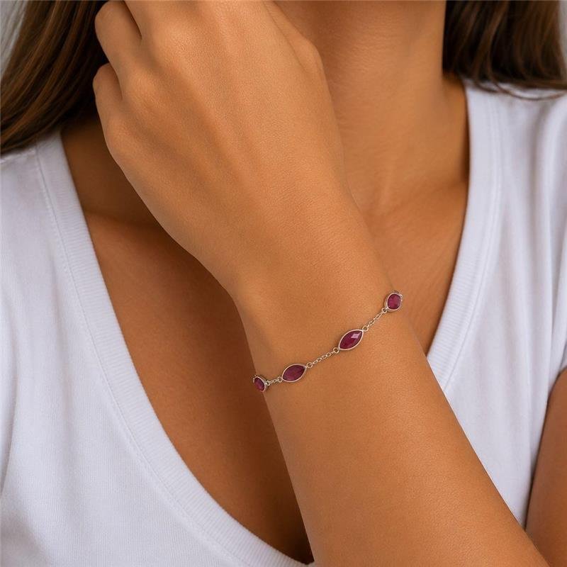 PULSEIRA 5 PEDRAS RUBI PRATA 925