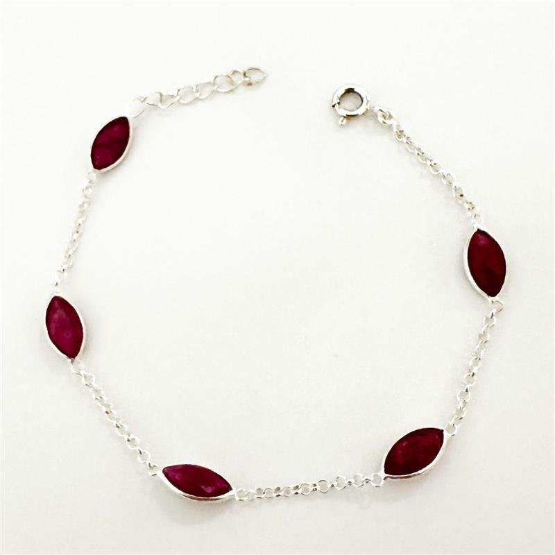 PULSEIRA 5 PEDRAS RUBI PRATA 925
