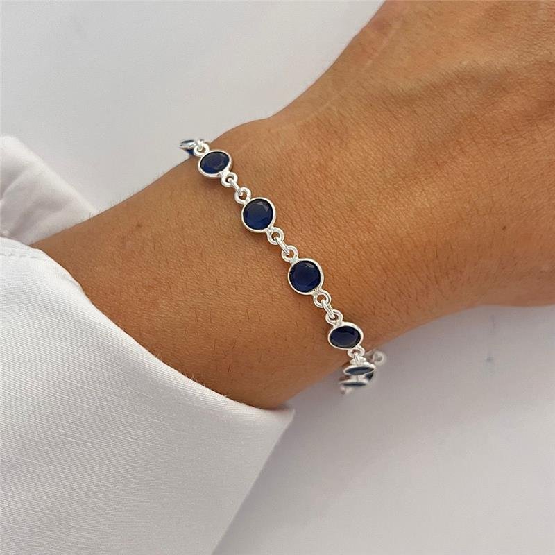 PULSEIRA PEDRA AZUL SAFIRA PRATA 925