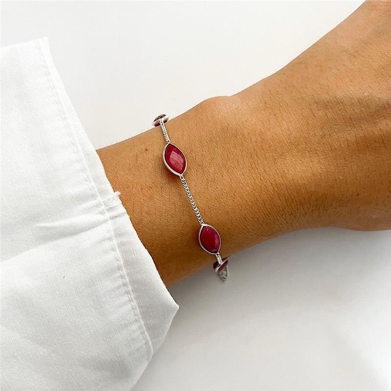 PULSEIRA RUBI 5 PEDRAS PRATA 925